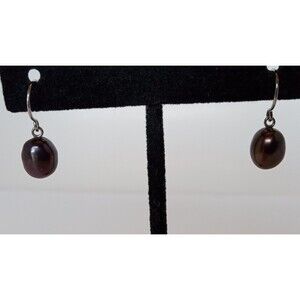 925 Sterling Silver 9 mm Genuine Peacock Pearl Dangle Earrings 7/8 inch